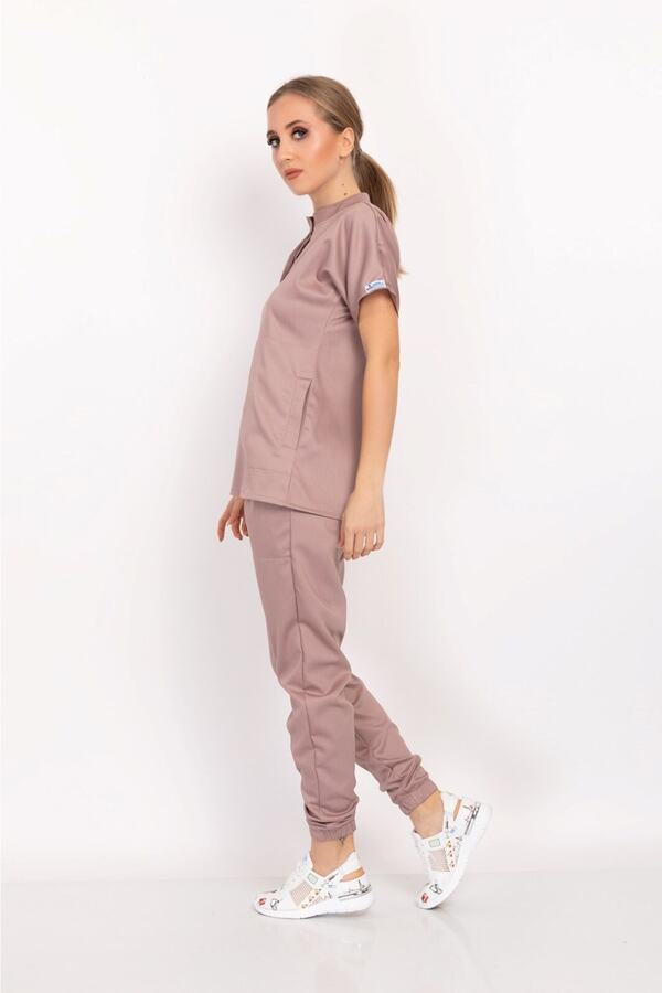 Nur Medikal Giyim-Set de uniforme pentru exfoliant cu guler de judecător din lycra Elite model Çağla 1