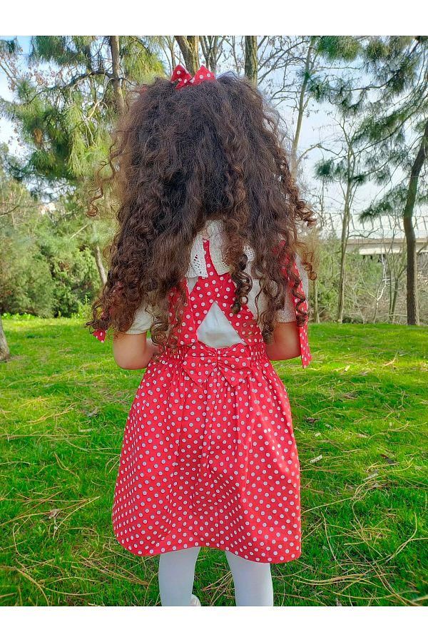 Red and white polka dot suspender skirt outlet