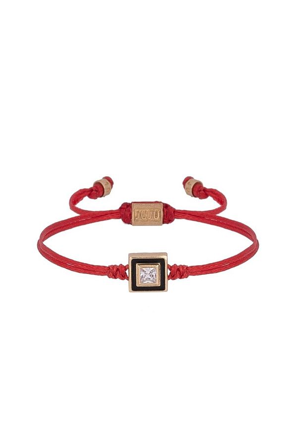Juju-Black Enameled Red String Bracelet with Stones on the Middle 1