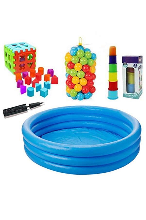 ACTIVESHOP Eğitici Bebek Oyuncakları Seti Şişme Havuz 114cm - Top - Bultak - Mini Kule - Pompa