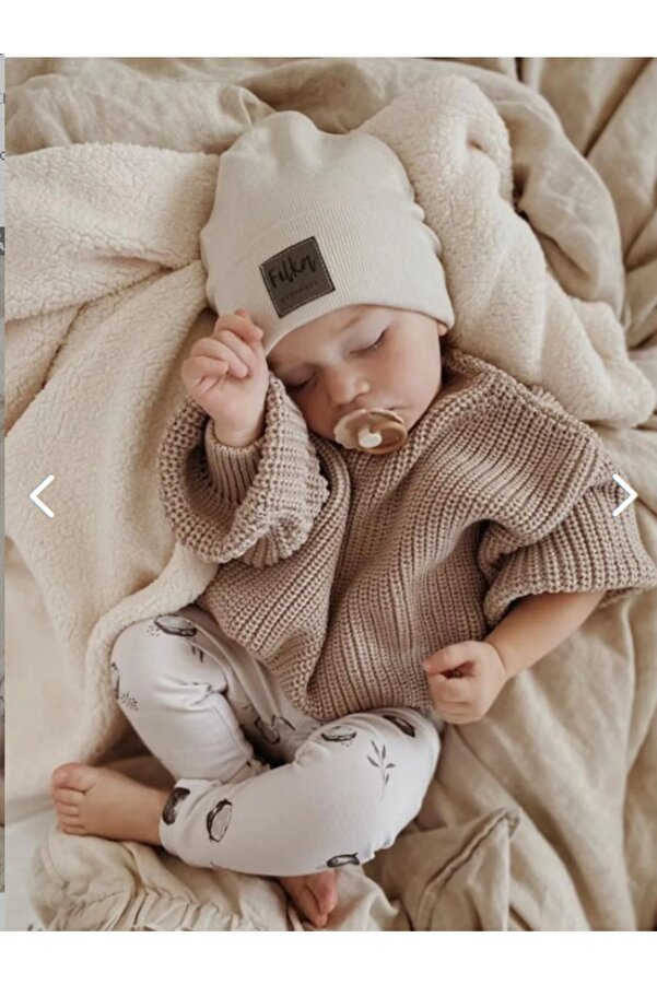 Meriç bebe Unisex Bebek Çocuk Bisiklet Yaka Extra Esnek Bej Triko Kazak