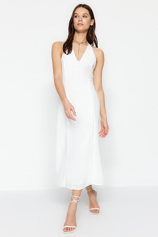 Trendyol Collection-Ecru-Accessoire-detailliertes Webkleid TWOSS23EL02122 1