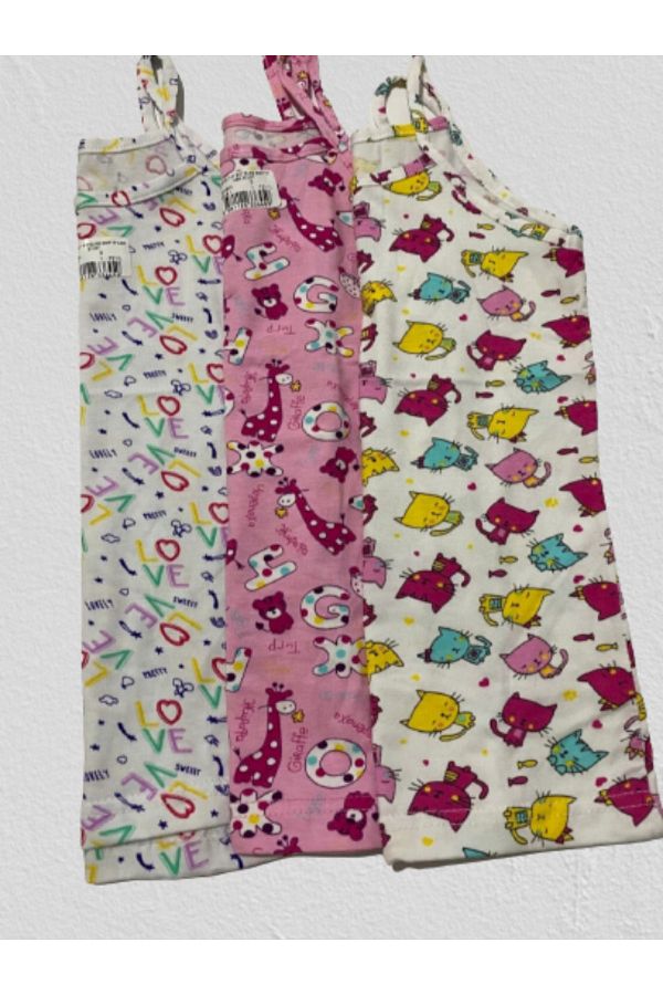 Tutku-Girl's Colorful Patterned Elastane String Strap 6-Piece Undershirt 1