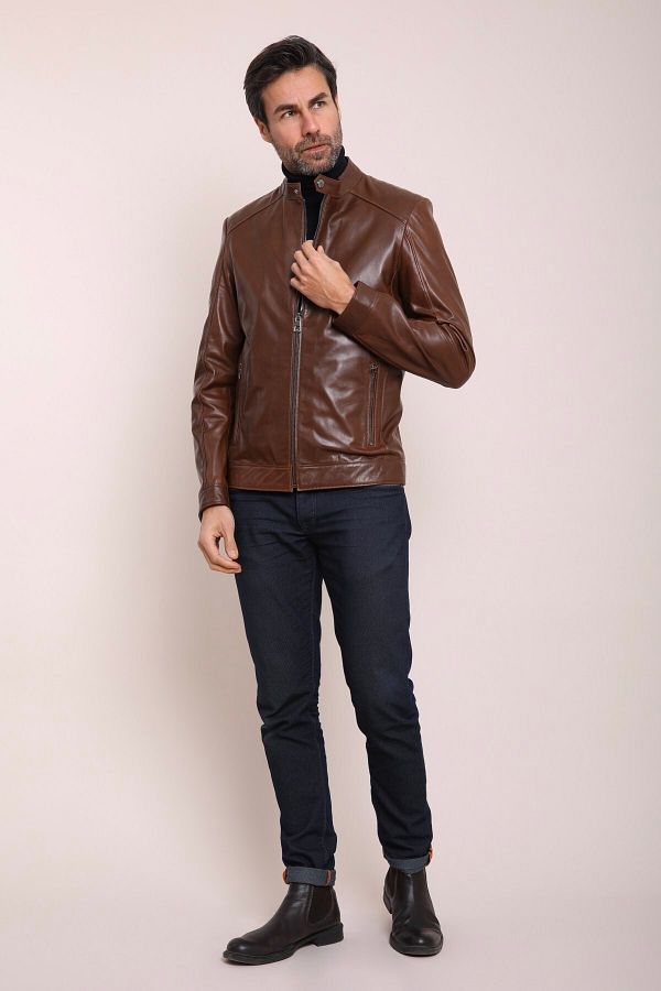 Gian Mori Men s Leather Jacket Trendyol