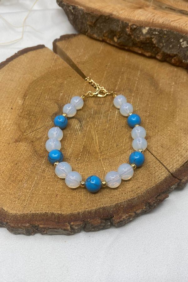 Suerte Accessories-Moon Stone and Fluose Natural Stone Gold Accessory Handmade Special Design Natural Stone Bracelet 1