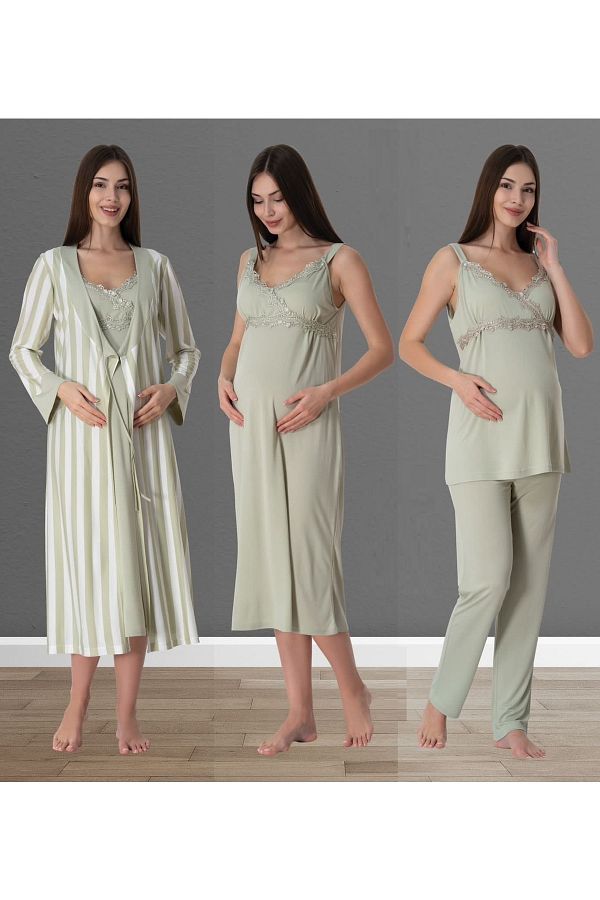 by İGP-Effortt Green Women's Pregnant Maternity Dressing Gown Nightgown and Pajama Set 9036 1