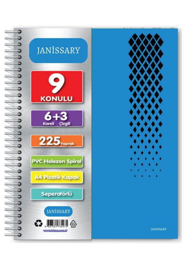 Janissary-6 3 Sections 225 sheets A4 Signed Bookmark Notebook 6 Checked 3 Line Multi-Notebook 1