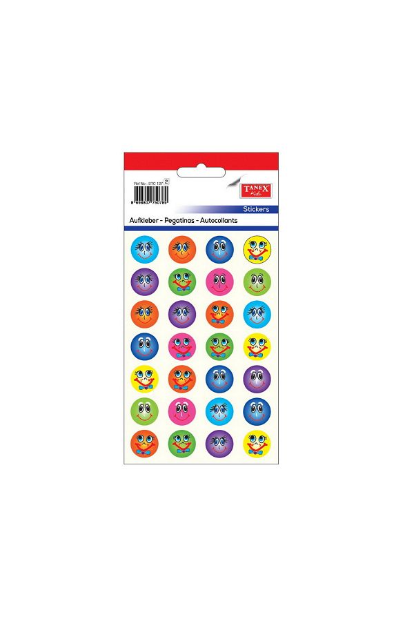 Tanex-Stc-127 19 Mm Diameter Colorful Smiling Face Sticker Pack of 84 1