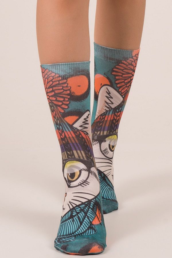 Ogobongo-01289 Hat Cat Printed Socks 1