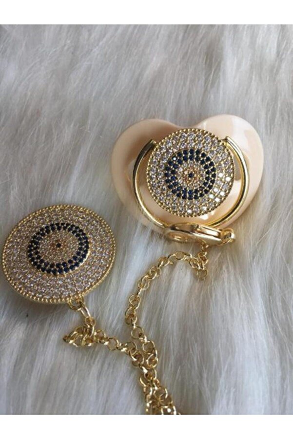 Babysoft Nazar Boncuklu Zirkon Taşlı Emzik Ve Zincir Takımı