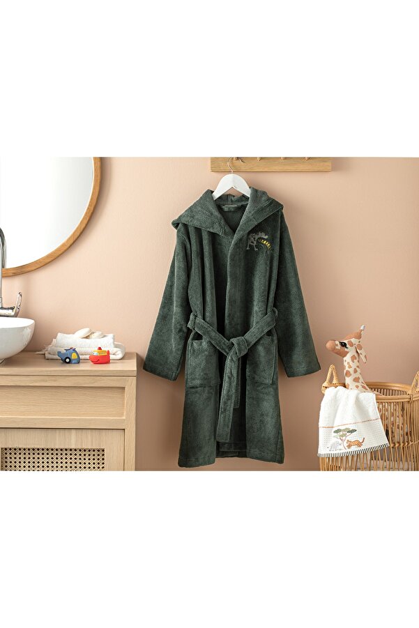 English Home Dinosaurs World Triga Nakışlı Çocuk Bornoz 8-10 Yaş Yeşil