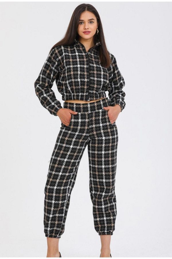 G nna Couture Tweed Fabric Plaid Tracksuit Set Trendyol