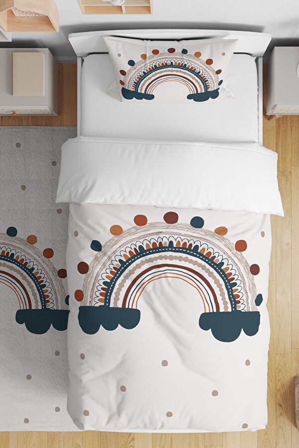 Evpanya Puantiyeli Gökkuşağı Desenli Tek Kişilik Bebek Çocuk Nevresim Takımı