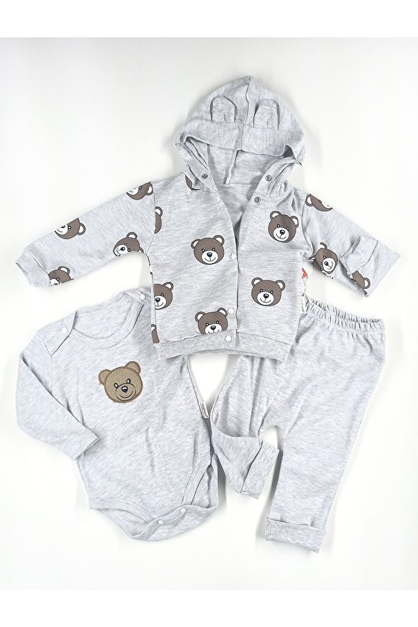 Nayinom Hobbe Baby Ayıcıklı Bebek Takım Gri 3-6-9 Ay