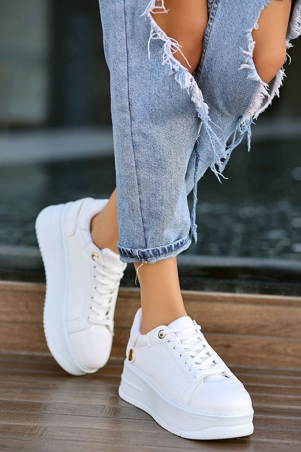 LEYD SHOES Nice Matte Leather Lace Up Women s Sports Shoes White Trendyol