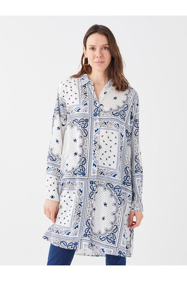 LC Waikiki-Shirt Collar Patterned Long Sleeve Women's Tunic 1