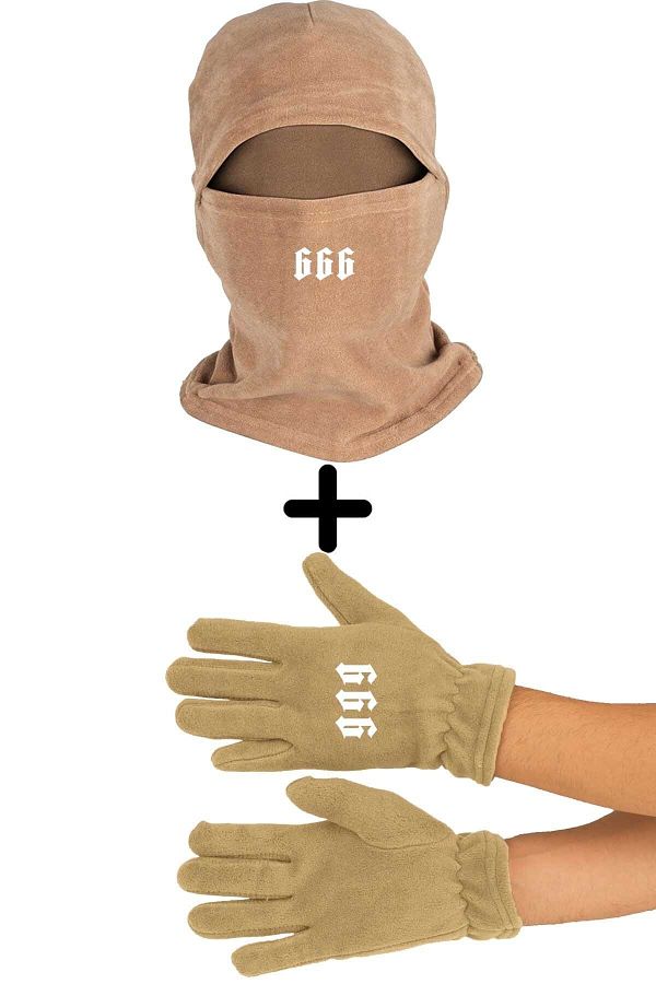 herotasarım-Fleece Snow Mask 666 Figures Long Gloves Set - Bll3505 1