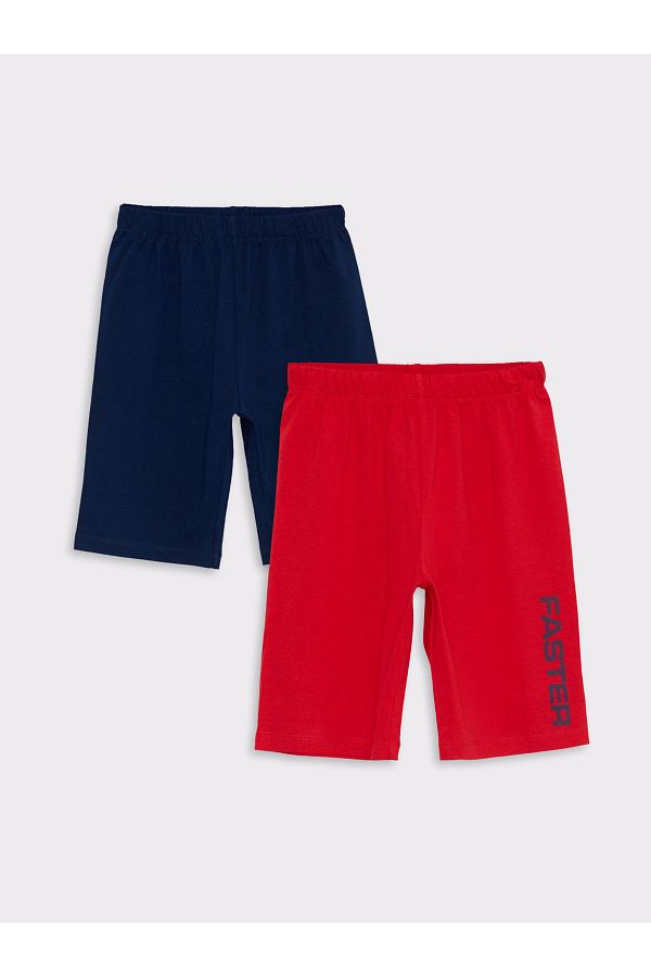 LC Waikiki-Elastic Waist Printed Cotton Boys' Pajama Shorts 2-Piece 1
