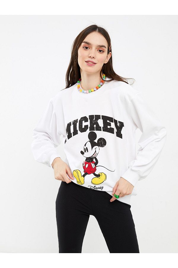 LC Waikiki Crew Neck Mickey Mouse Printed Long Sleeve Women s Sweatshirt Trendyol
