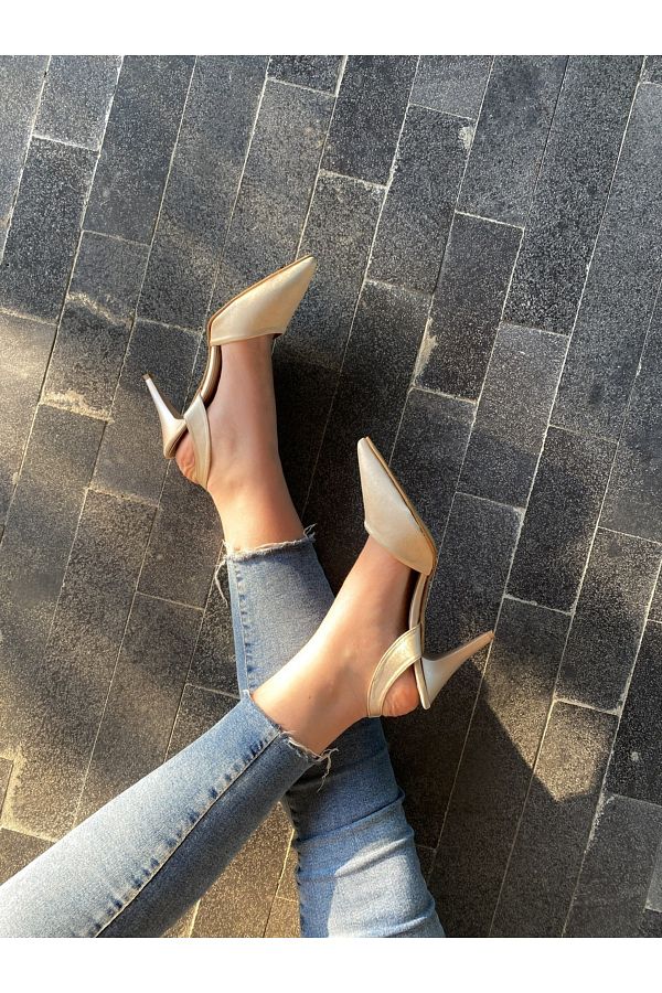 Ay eden Ayakkab Stone Color Satin Ankle Part Rubber Heeled Shoes Trendyol