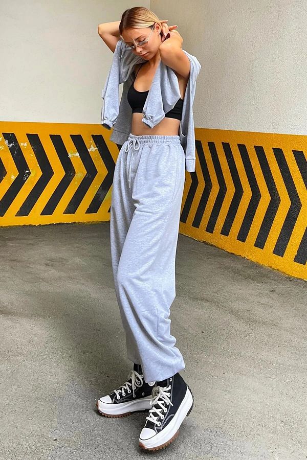 vladivosto Large Size High Waist Loose Fit Oversize Sweatpants King Size Gray Black 3 Thread Thick Ribbed Trendyol