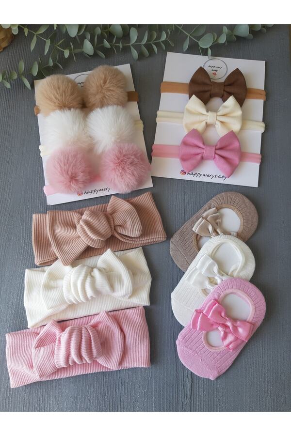 Happymery Kız Bebek Bandana Çorap Set (12 Parça)