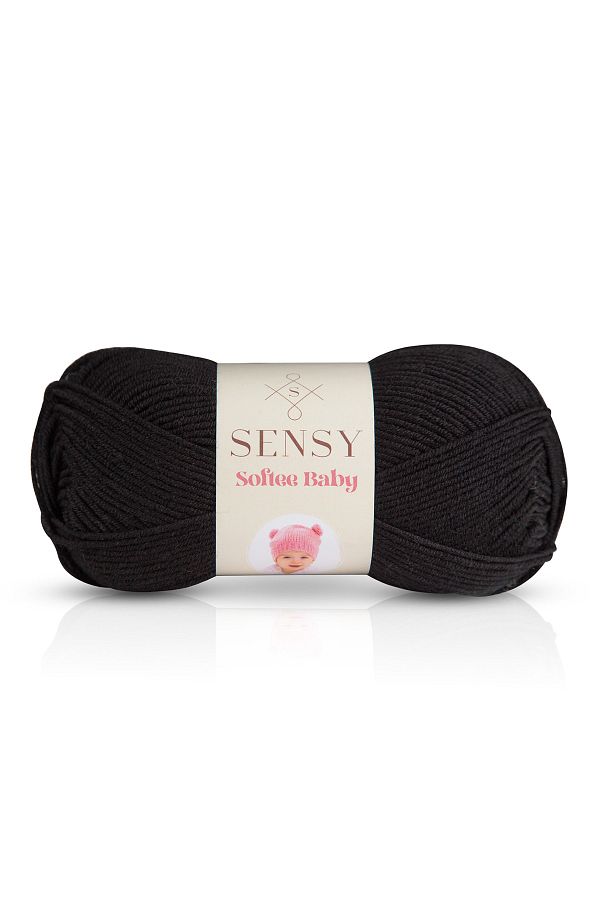 SENSY-Premium Softee Baby Hand Knitting Yarn Baby Yarn Cardigan Sweater Vest Yarn Scarf Beanie Booties Baby Yarn Black 1