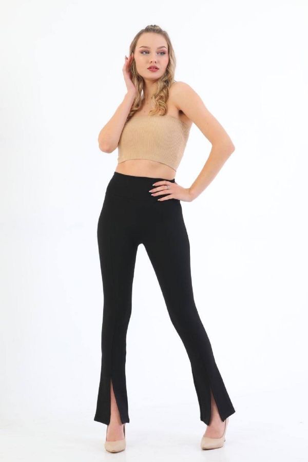 LEGGINGS WITH A WIDE ELASTIC WAISTBAND - Black