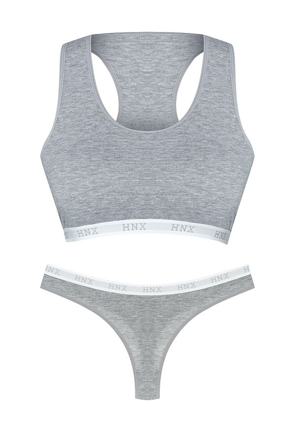 HNX Gray Elastic Sports Bra and Thong Women s Panties Trendyol