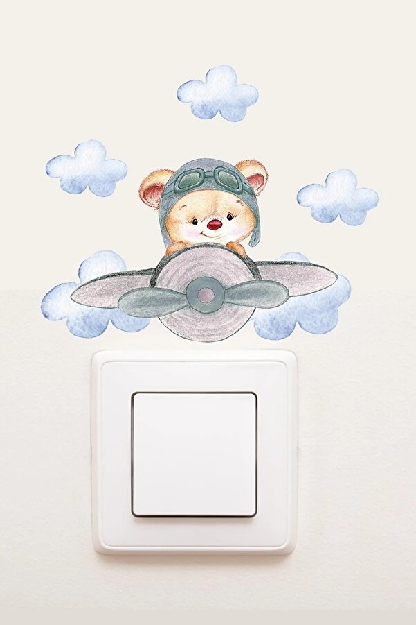 Think And Print Pilot Ayıcık Çocuk Odası Dekoratif Priz Sticker