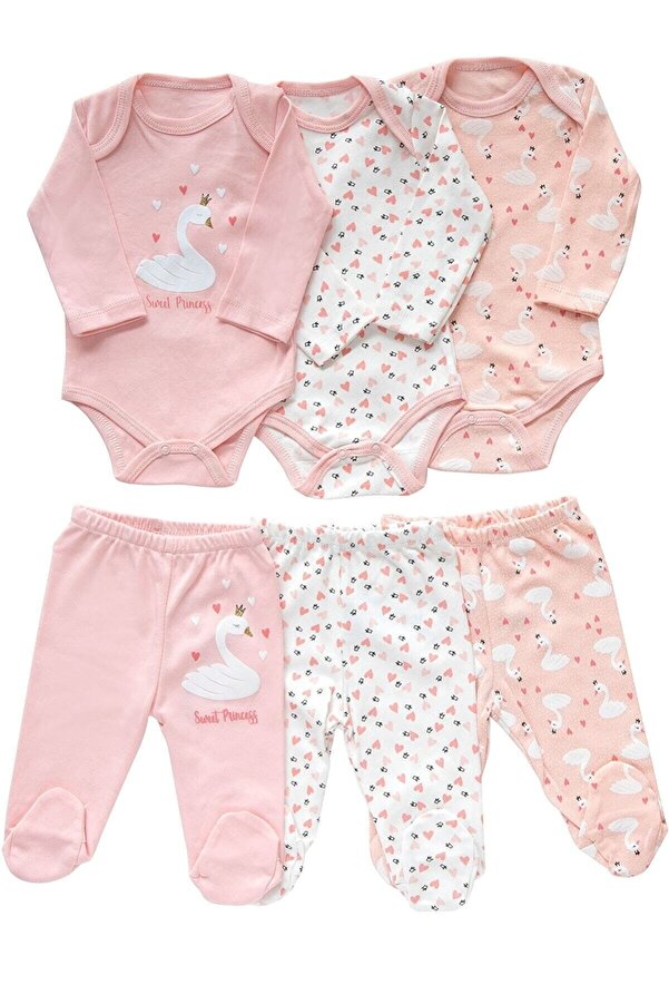 Bubito Kuğu Desenli 6'lı Bebek Alt Üst Takım