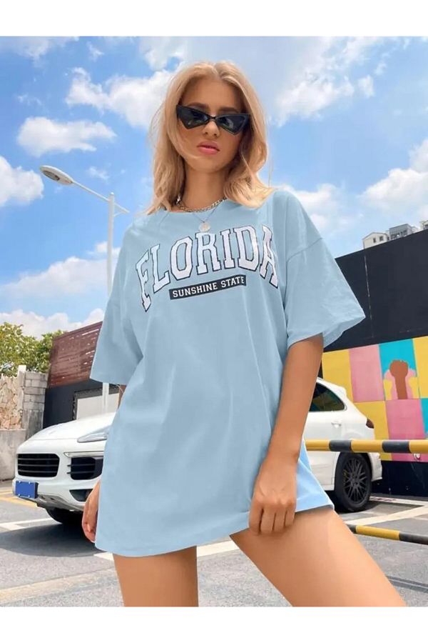 trendgar-Tricou oversize albastru cu imprimeu Florida 1