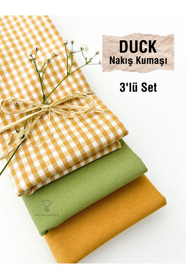 Hobianna-Duck Embroidery Sewing Fabric Set of 3 - Pumpkin 1