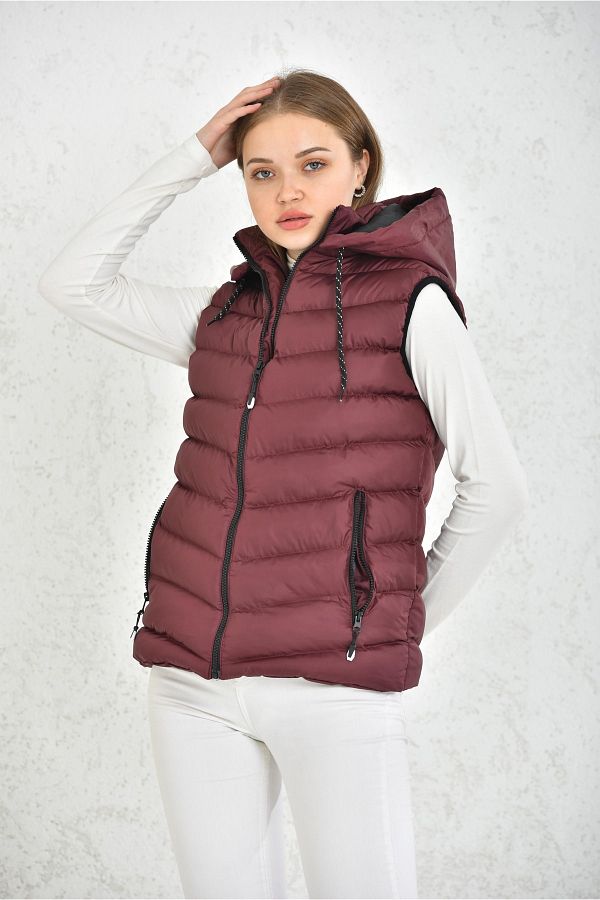 WAPP Unisex Burgundy Gel Padding Hooded Puffer Vest Trendyol