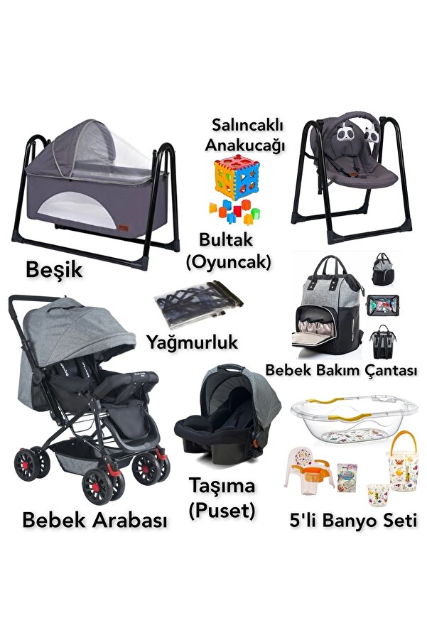 4KİDS Bebek Çeyiz Seti 12parça Çift Yön Bebek Arabası Beşik Taşıma Puset Ana Kucağı Banyo Seti Bebek Bakım