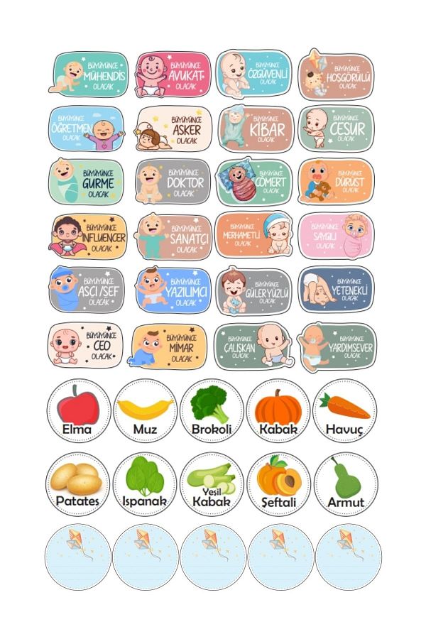 Digithome-39Pcs Values Professions And Fruits Jar Label Sticker Set C1-1-149 1