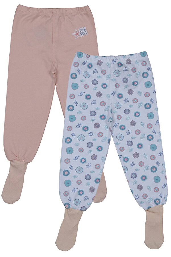 Melekpare Kız Bebek Patikli Pantolon Kendinden Çoraplı Alt Pijama %100 Organik Pamuk Yumuşacık Kumaş 2'li Set