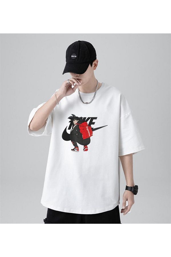 Touz-Tricou oversize unisex alb cu imprimeu Dragon Ball Super 1