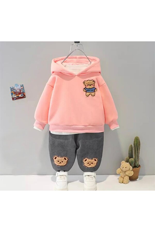 Bubito Toy Ayı Görselli Kapşonlu Zarif Bebek Takım