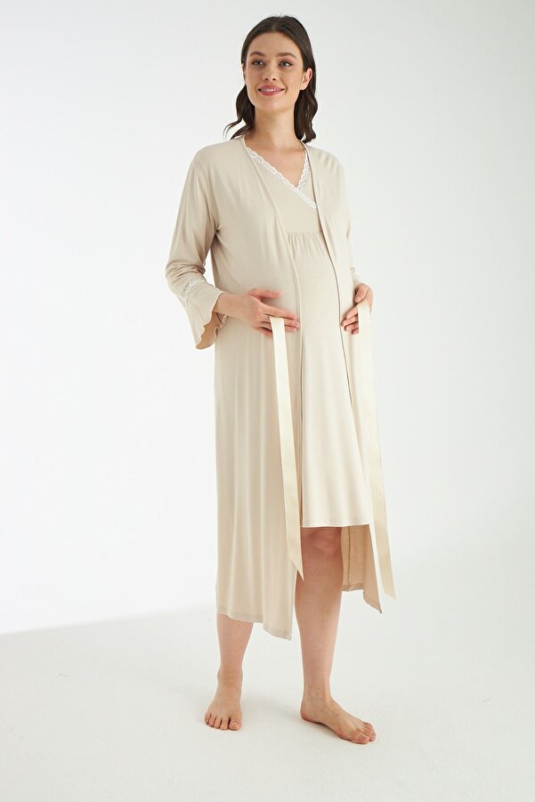 Miss Dünya Lissa Dantel Detaylı Hamile Ve Lohusa Gecelik Takımı