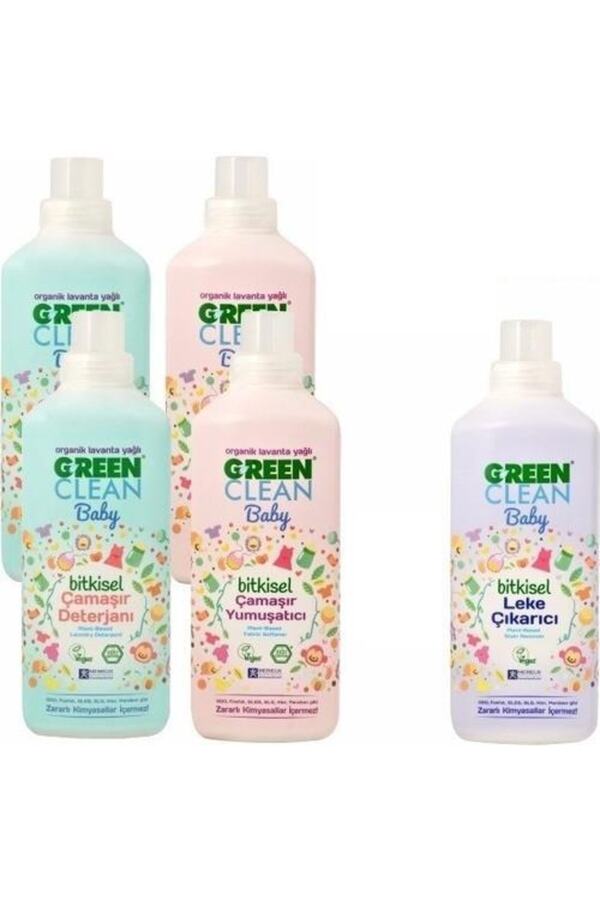 Green Clean U Baby Çamaşır Deterjanı 1 lt X 2, Çamaşır Yumuşatıcısı 1 lt X 2 Ve Leke Çıkarıcı 1 lt
