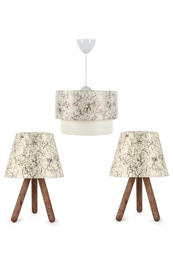 HOMİNG-Artgift Set of 3 Olive Branch Patterned Cake Chandelier and Lampshade 1