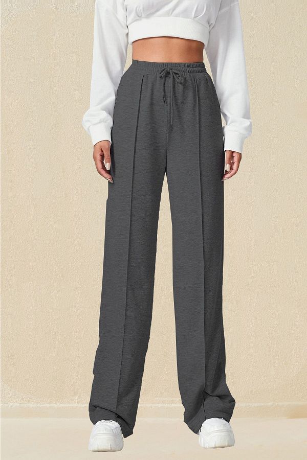 Hera Moda Women s Anthracite Extra High Waist Front Seam Striped Wide Leg Sweatpants Trendyol