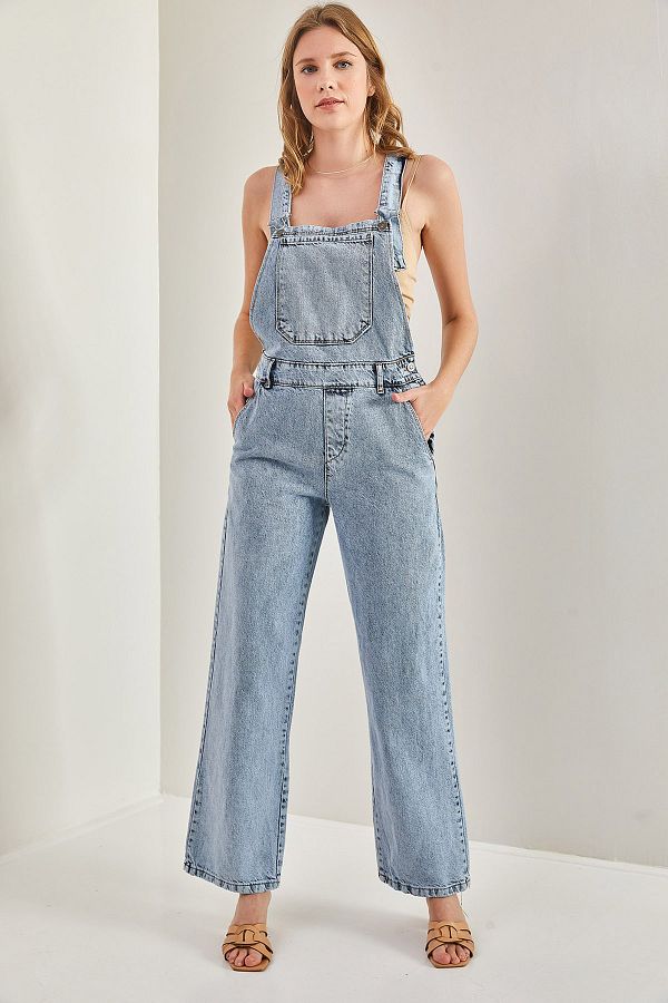 Bianco Lucci-Lange Jeans-Latzhose für Damen mit Riementaschentasche 1