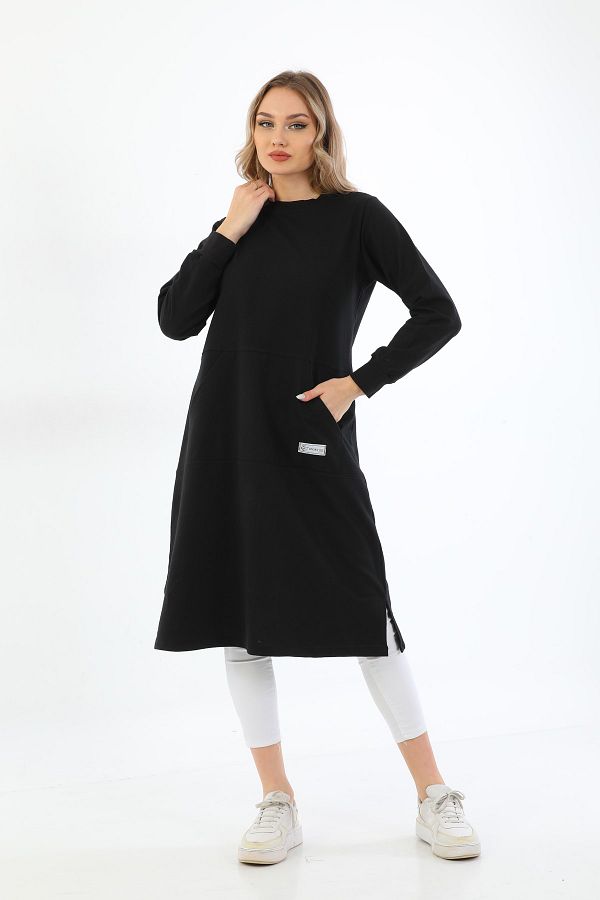 Elif Okur-Regenerated Hijab Pocket Long Tunic 110cm Black 4100 1