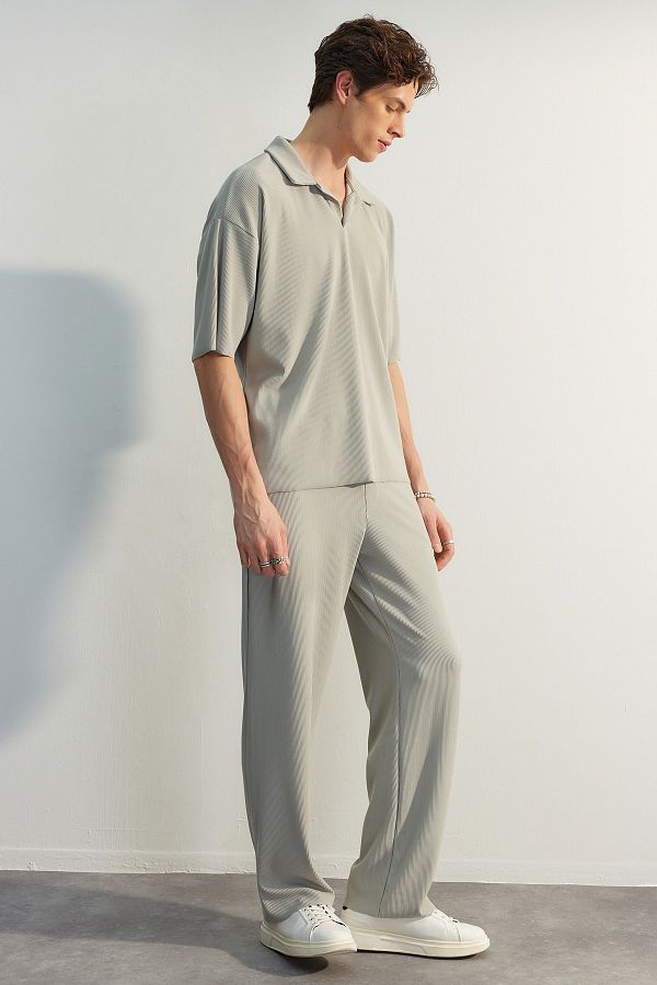 Trendyol Collection-Limited Edition Stone / Wide Leg Textured Anti-Wrinkle Hidden Corded One Piece Sweatpants TMNSS23EA00013 1