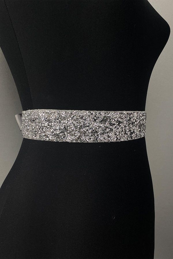 ESPEREST Silver Close Shiny Bead Embroidered Jewelled Evening Dress Waist Belt Trendyol