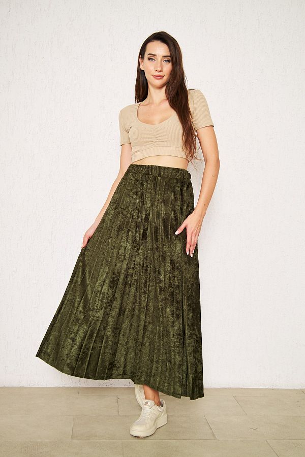 comstar Khaki Lined Velvet Long Skirt Velvet Skirt Lined Skirt Long Skirt Trendyol