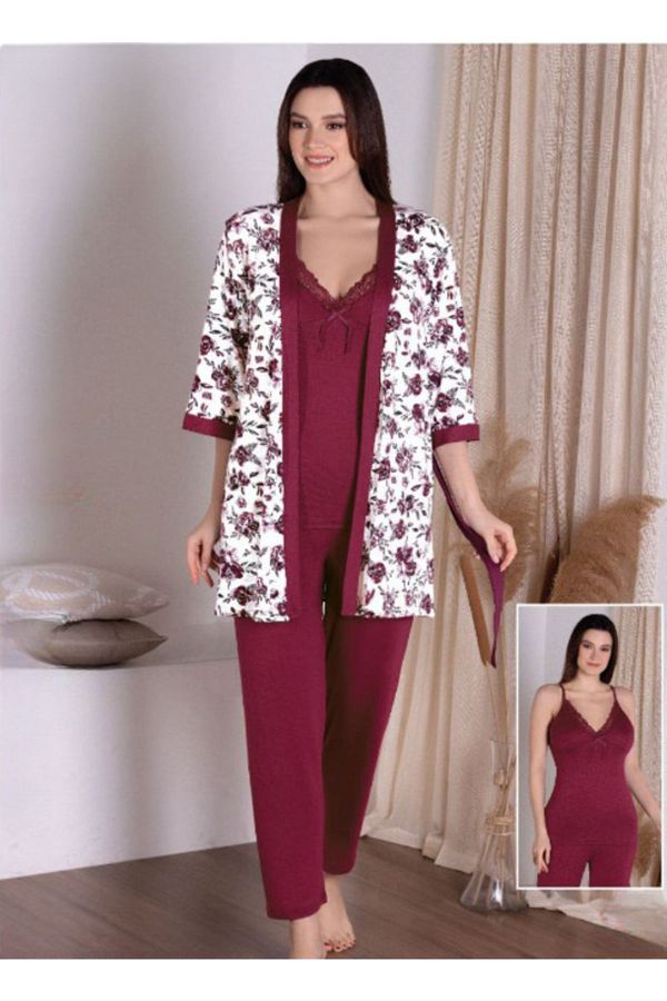 Pyjama Familya Patterned 3 Piece Dressing Gown Set Trendyol
