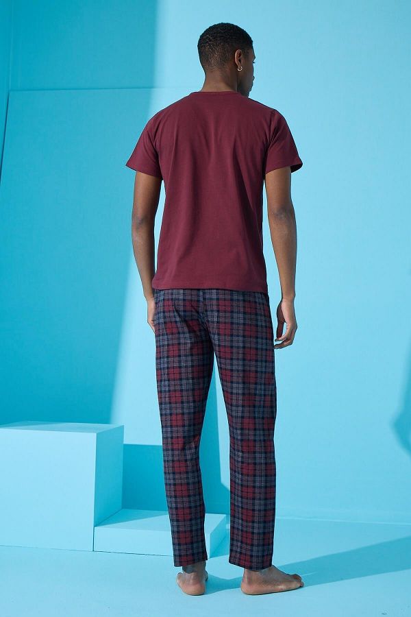 Pijamaevi Claret Red Many Square Plaid Patterned Short Sleeve Men s Pajama Set Trendyol